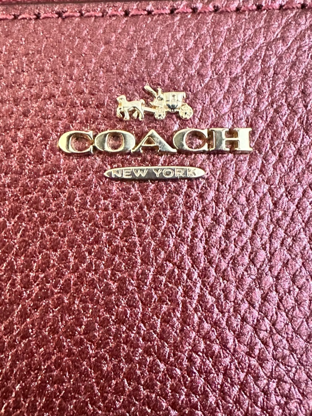 Coach Metallic Cherry Pebbled Leather Zip Around Wallet Gold Hardware - Picture 4 of 6